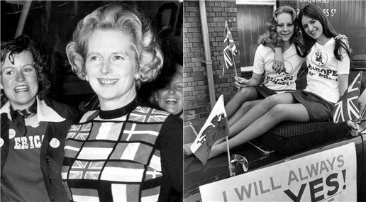1975年英脱欧公投：妹子秀腿拉票 撒切尔夫人穿国旗