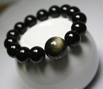 纯天然墨西哥冰种彩眼黑金曜石手链男士款正品