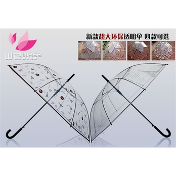 夏秋新款女士透明加厚公主长柄直柄弯把抗风防