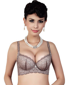 浅啡色蕾丝性感<em>聚拢</em>3/4<em>厚杯文胸</em> - 文胸/女士内