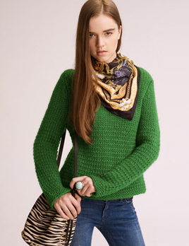 DESIR 套头圆领休闲粗线长袖<em>纯羊毛毛衣</em> 绿色