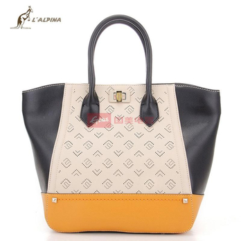 LALPINA阿尔皮纳牛皮镂空撞色囧脸包单肩女