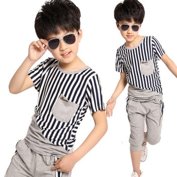 2014夏装新款 男童套装 韩版儿童 运动套装 条