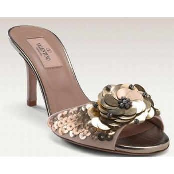 <em>Valentino 女士</em> 时尚休闲鱼嘴高跟鞋 金属色 5.5