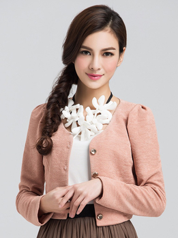 水伊人13Q1春装新品裸色纯色修身泡泡长袖短