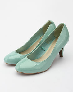 蓝绿色镜面简约休闲高跟鞋 - 女士单鞋\/女鞋\/鞋