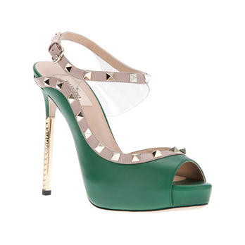 <em>Valentino 女士</em>时尚性感铆钉饰边高跟凉鞋 绿色