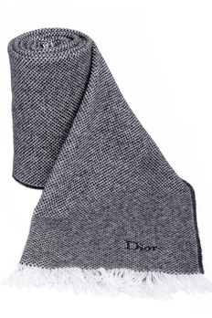 迪奥 灰色 纯羊毛 Dior LOGO黑色印花 男士围巾
