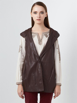R&D索典咖啡色新秋装<em>款</em>PU<em>马甲外套</em>611341