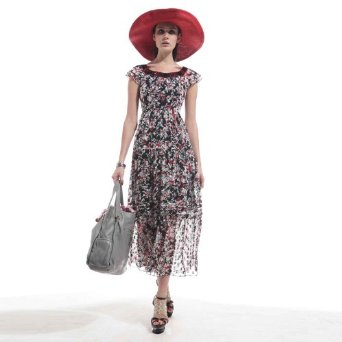 <em>Kaiser 凯撒</em> 12086<em>女装</em>碎花雪纺喇叭袖连衣裙