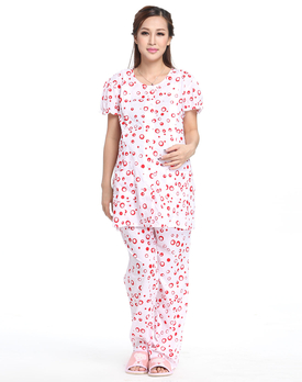 奇妮<em>孕妇</em>装 粉红色家居哺乳<em>短袖睡衣</em>两件套 - 