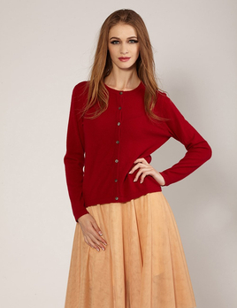 solely茜欧莉百搭纯羊绒衫<em>圆领女开衫</em> 100%纯