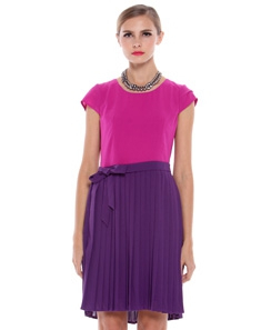 紫红色拼接连衣裙 - 连衣裙\/裙子\/女装 - 360购物