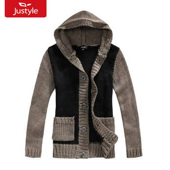 2013秋冬新款男士<em>手工编织</em>20%羊毛长袖连帽