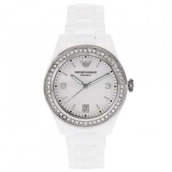 <em>Emporio Armani</em> <em>阿玛尼</em> 时尚白色镶钻陶瓷石英