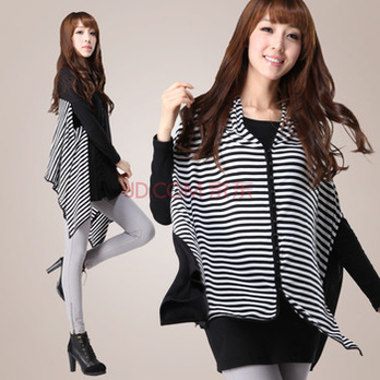 Rosas Mode女式黑白<em>条纹蝙蝠袖针织开衫</em>R12