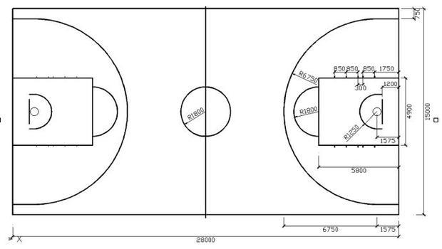 谁有篮球场平面图,最好是画出来的,A4纸那么大