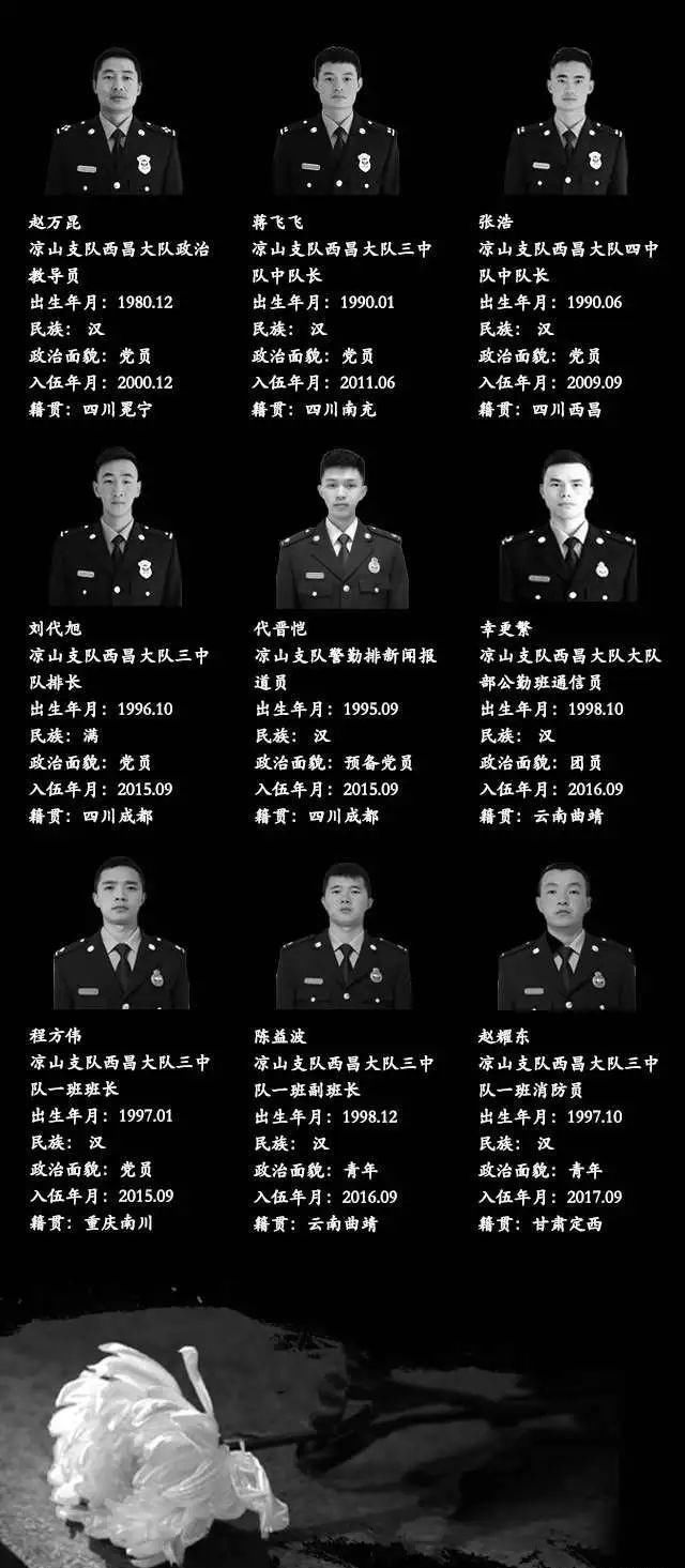 凉山火灾牺牲人员名单公布,4名90后云南籍消防