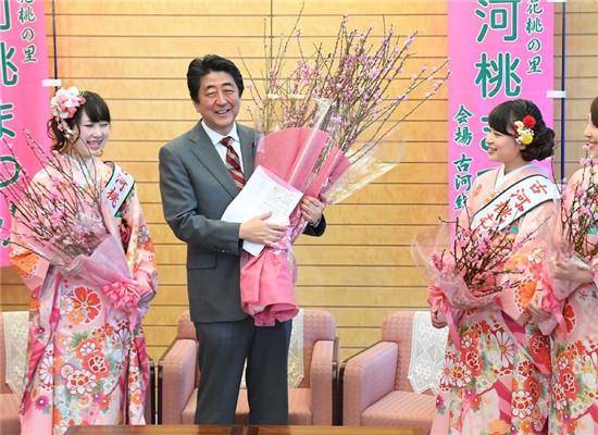 安倍接见\＂桃娘\＂获赠桃花 称自己非天下无敌要谦虚