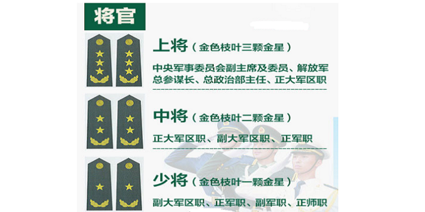 将官,包括上将,中将,少将,如图所示.