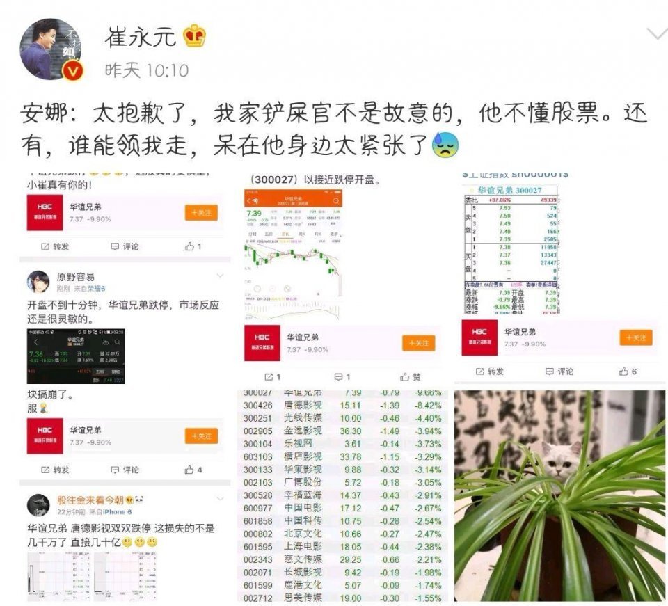 犀利王崔永元:华谊兄弟半天身价缩水22亿,只