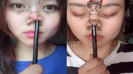 女生用鼻子跳吃鸡舞：有时候戳到鼻孔有点痛