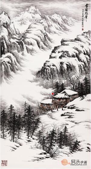 雪景国画 吴大恺最新力作山水画《雪岭雄风》作品来源:【易从网】