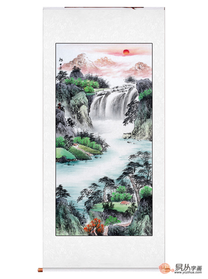 玄关旺财风水画 李林宏四尺竖幅聚宝盆《旭日东升》【作品来源:易从网
