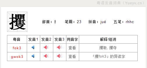 攫 的广州话 怎么读