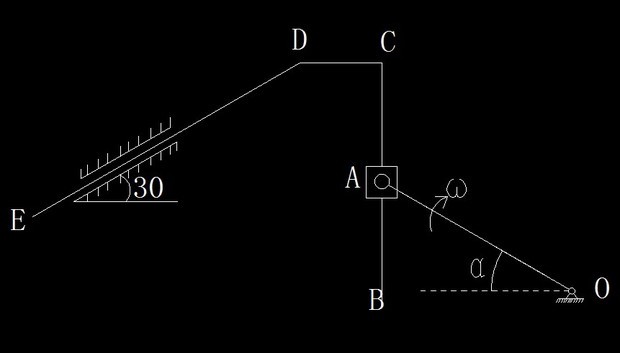 如圖所示,曲柄oa以均勻角速度ω繞o點朝順時針方向轉動,oa=r,在圖示